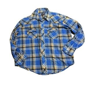 Blue and Yellow Plaid Shirt vintage flannel western